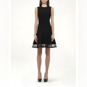 New ALEXANDER MCQUEEN Black Patchwork Mini Dress Ruffles Tulle, XXS, 155/ 80Y